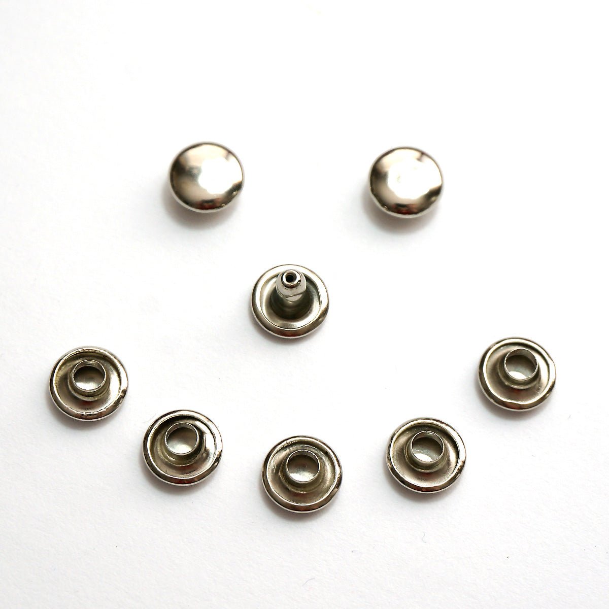 Double Cap Rivets - Large: 3/8" Caps x 7/16" Post (9 mm x 10 mm) - Nickel - 50 Pack