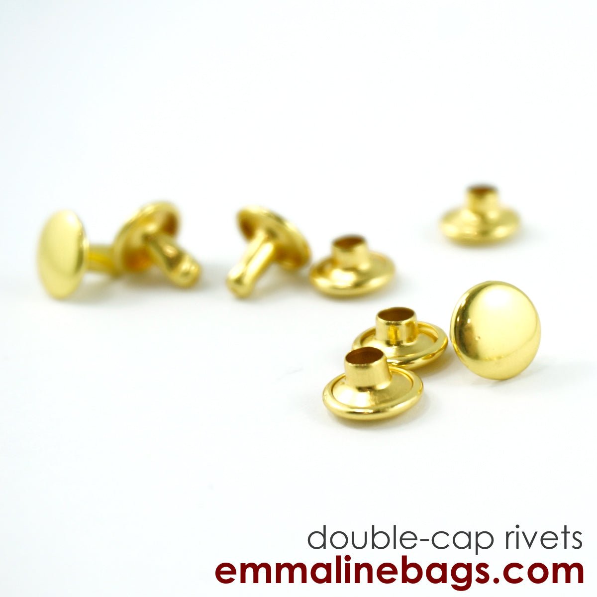 Double Cap Rivets - Small: 5/16" Caps x 1/4" Post (8mm x 6mm) - Gold - 50 Pack