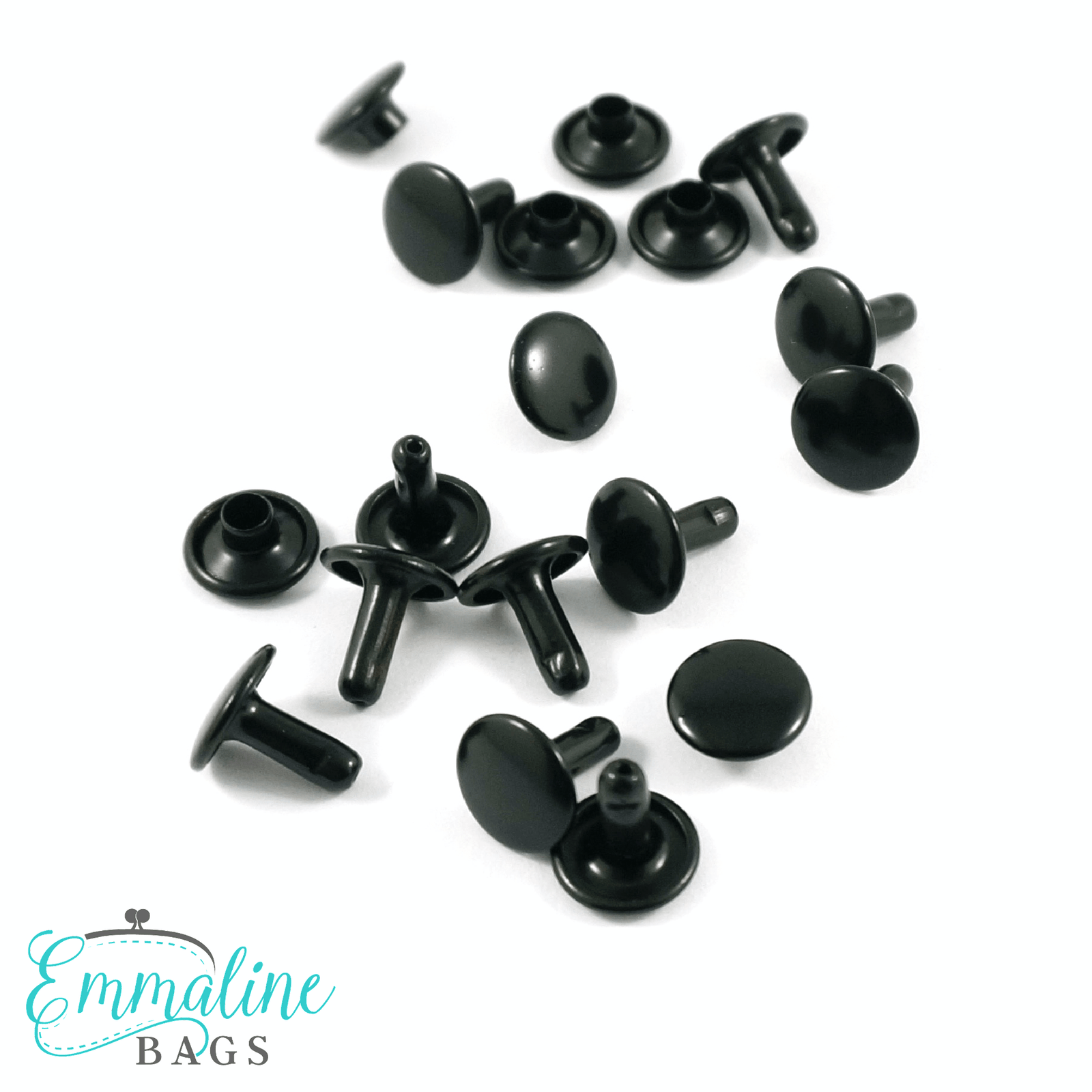 Double Cap Rivets - Small: 5/16" Caps x 1/4" Post (8mm x 6mm) - Matte Black - 50 Pack
