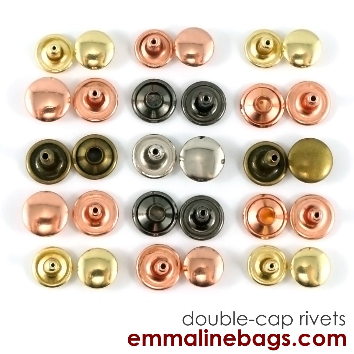 Double Cap Rivets - Small: 5/16" Caps x 1/4" Post (8mm x 6mm) - Gunmetal - 50 Pack