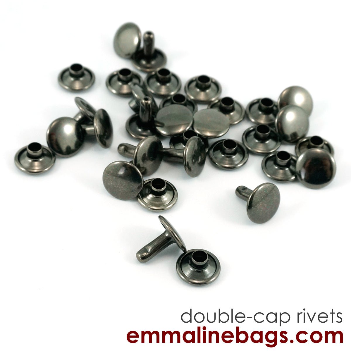 Double Cap Rivets - Large: 3/8" Caps x 7/16" Post (9 mm x 10 mm) - Gunmetal - 50 Pack