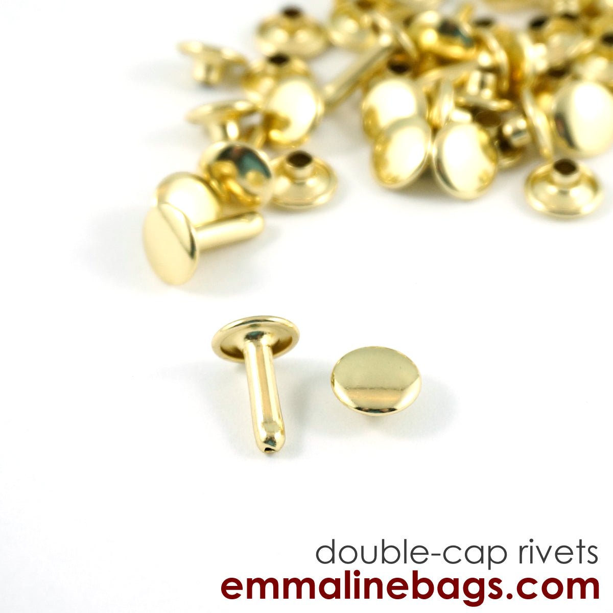 Double Cap Rivets - Large: 3/8" Caps x 7/16" Post (9 mm x 10 mm) - Gold - 50 Pack