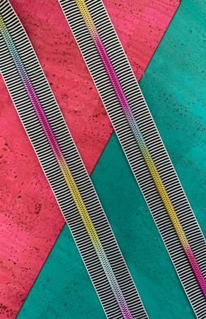Black Stripe Zipper Tape with Iridescent Rainbow Teeth