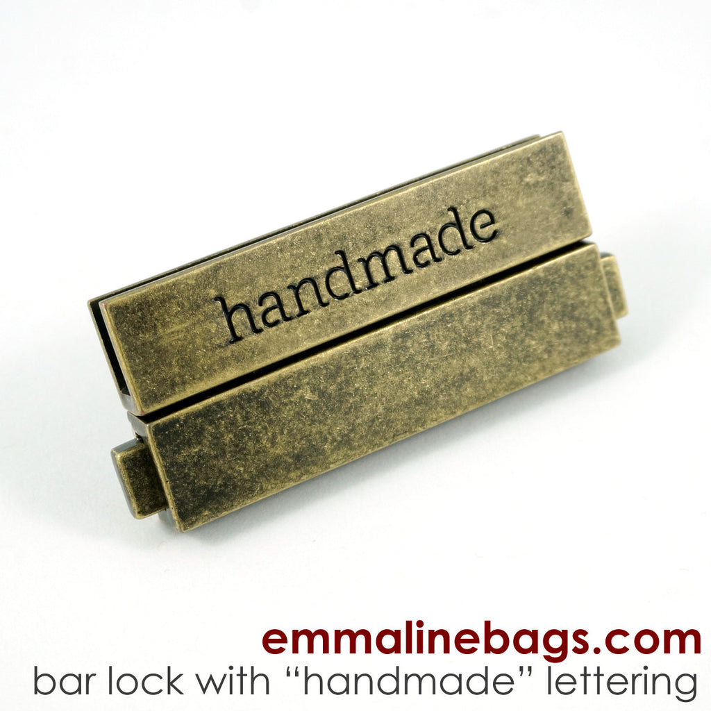 Large Bar Lock with "handmade" Lettering - Antique Brass