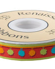 Multi-Colored Pompoms on Red - 7/8" - Odile Bailleoul - PER QUARTER METRE