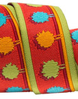 Multi-Colored Pompoms on Red - 7/8" - Odile Bailleoul - PER QUARTER METRE