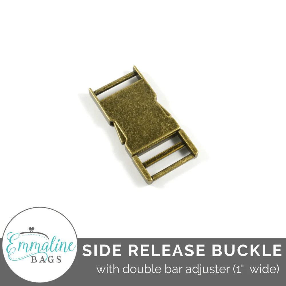 Side Release Buckle: With Double Bar Adjuster - 1" (25 mm) Antique Brass