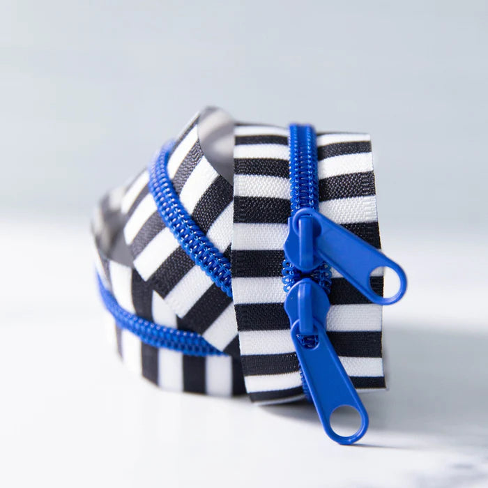 30" Zipper Black & White Stripe - Blue