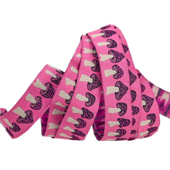 Mushrooms Ribbon by Sarah Watts - 5/8" PER QUARTER METRE