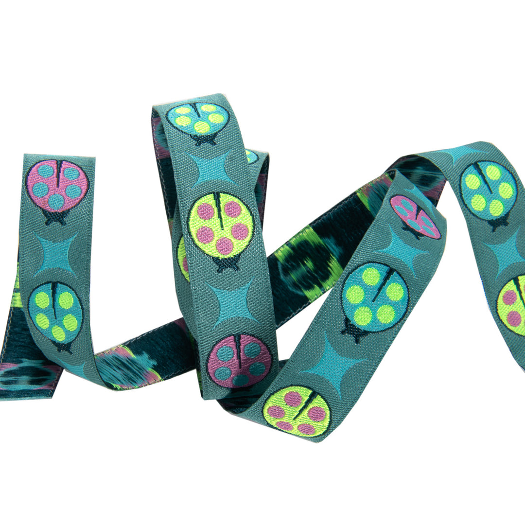 Lady Bugs Teal 5/8" - PER QUARTER METRE