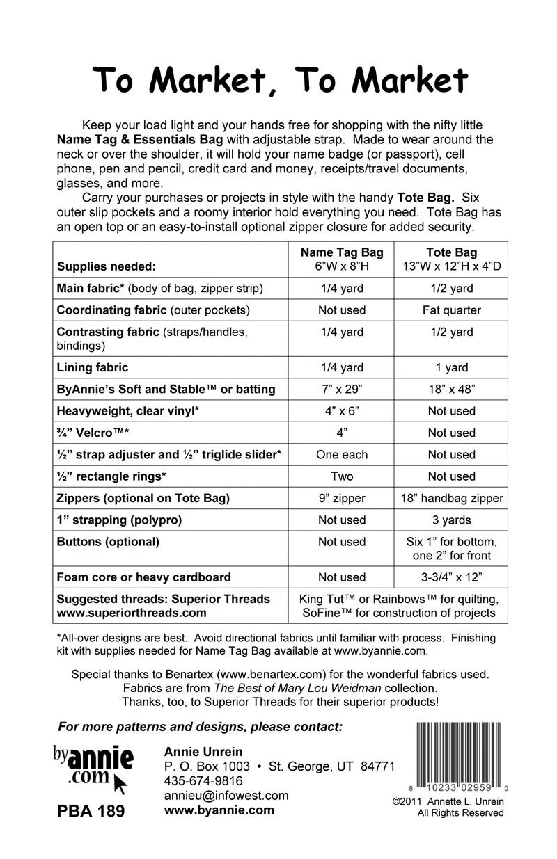 To Market, To Market Tote & Tag - by Annie