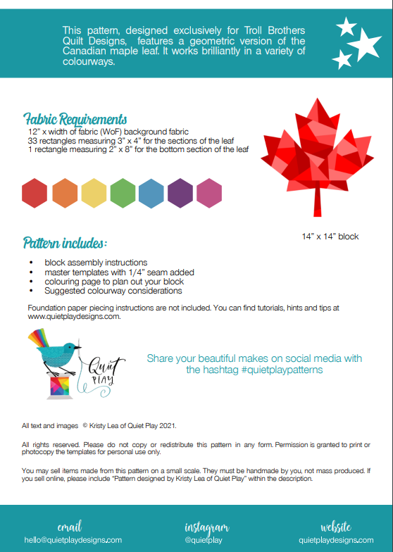 Maple Leaf Paper Pieced Pattern Block PDF Copy - Kristy Lea