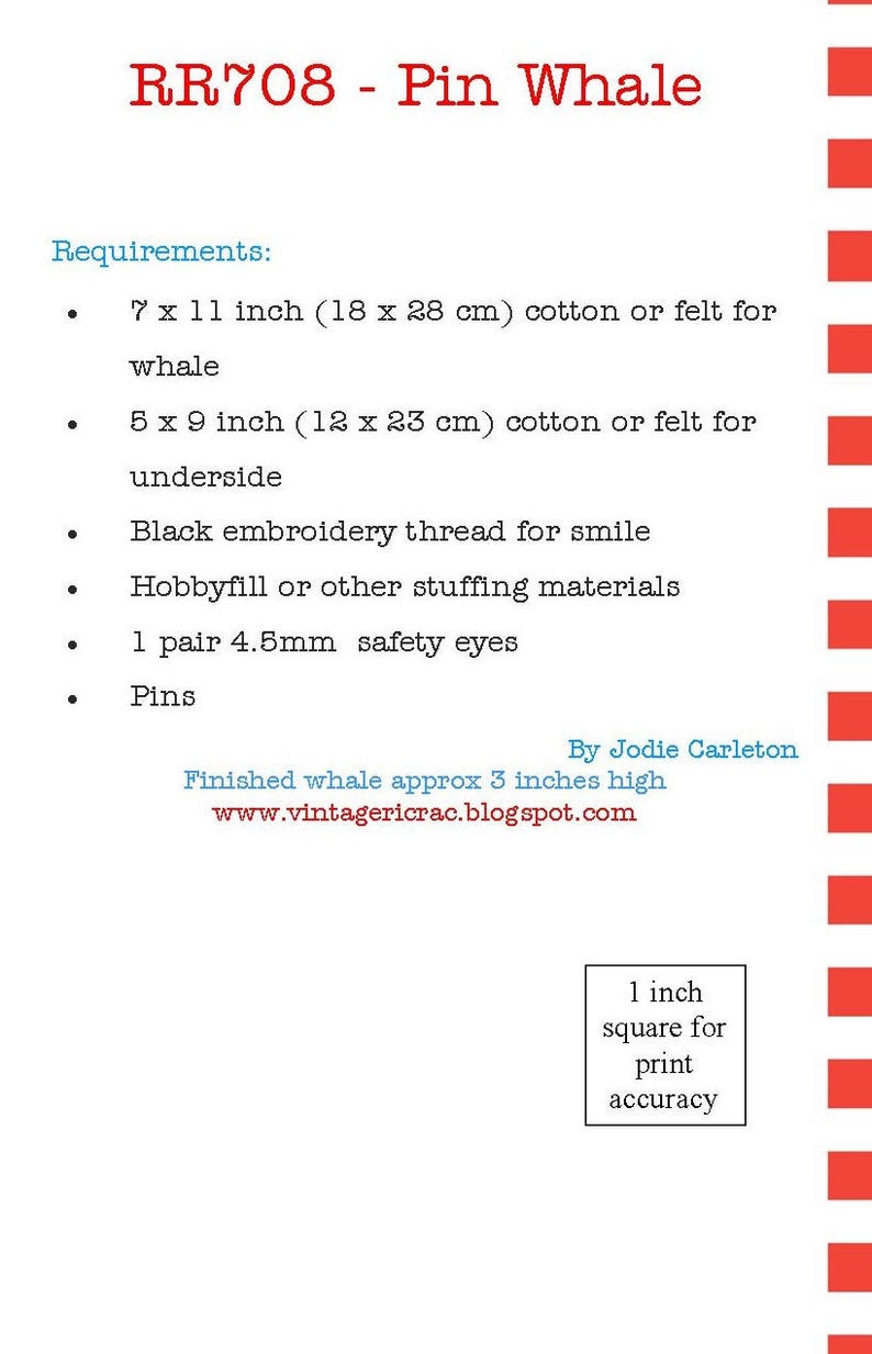 Pin Whale Paper Pattern