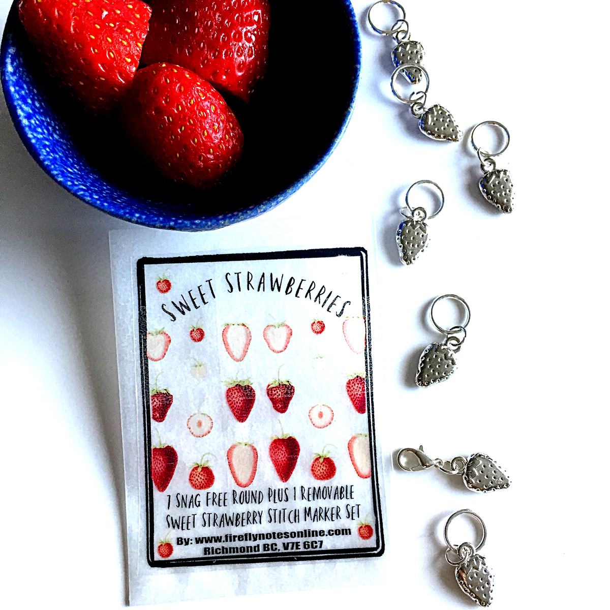 Sweet Strawberry Stitch Marker Pack - Round & One Removable
