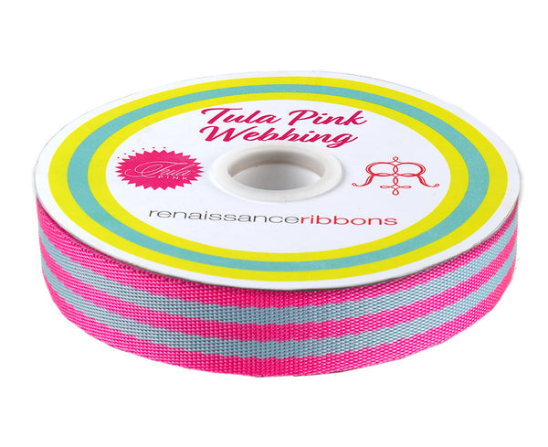 Aqua & Hot Pink - 1" - Tula Pink Webbing - PER QUARTER METRE