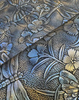 Retro Embossed Floral with Butterflies & Dragonflies Antique Brass/Blue Iridescent 18"x 53" - SOLD PER ROLL