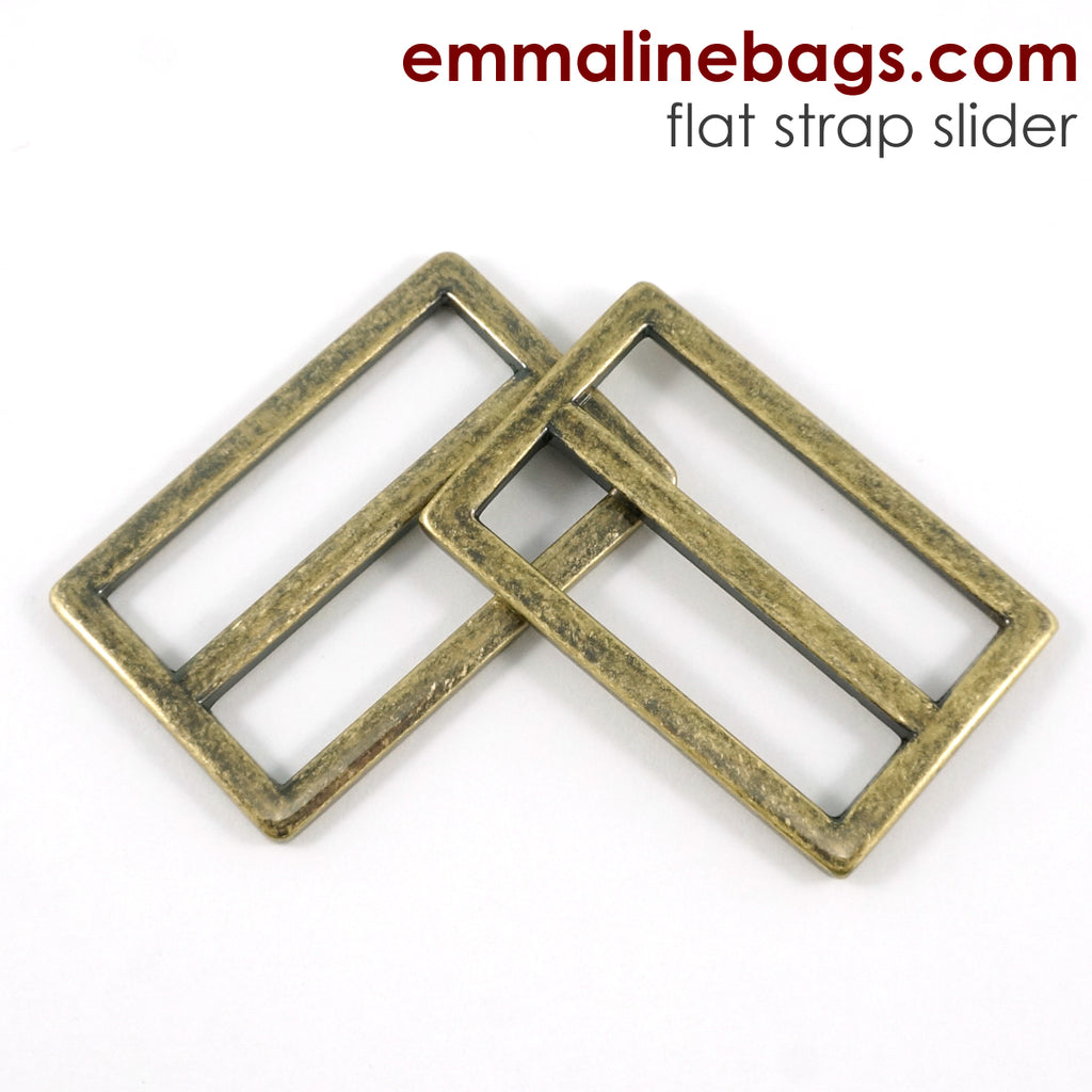 Flat Strap SLIDERS (2 Pack) - 1 1/2&quot; (25mm) Antique Brass