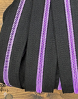 Rectangle Pull Zipper Pack - Black Zipper Tape with Violet Teeth