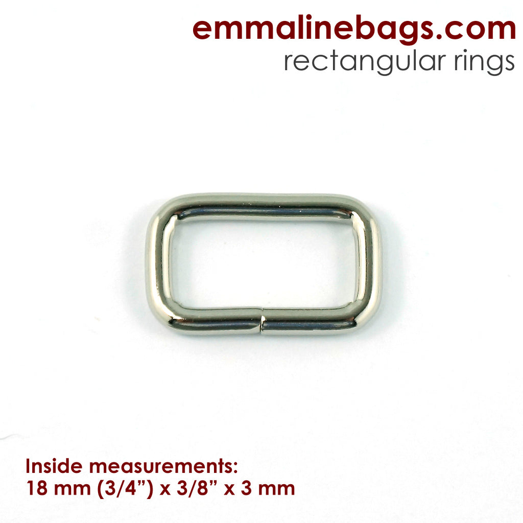 Rectangular Rings 3/4&quot; (18 mm) x 3/8&quot; (1 cm) x 3.5 mm Nickel - 4 Pack