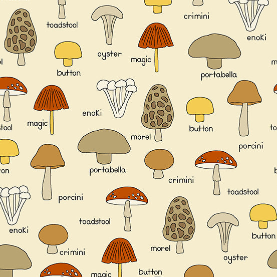 Give Thanks Mushrooms White - Kim Schaefer - PER QUARTER METRE