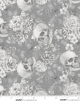 PRE ORDER MAY 2026 - Pretty Scary Floral & Skull Toss Storm - Lilac Bee Designs - PER QUARTER METRE / 10" CUT