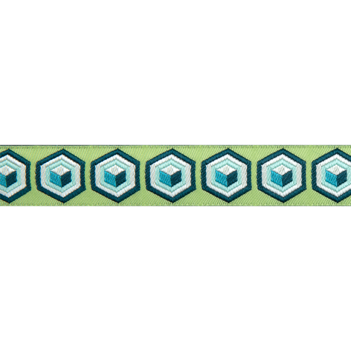 Hexagon Ribbon Trim Green &amp; Blue 7/8&quot; - Tula Pink - PER QUARTER METRE