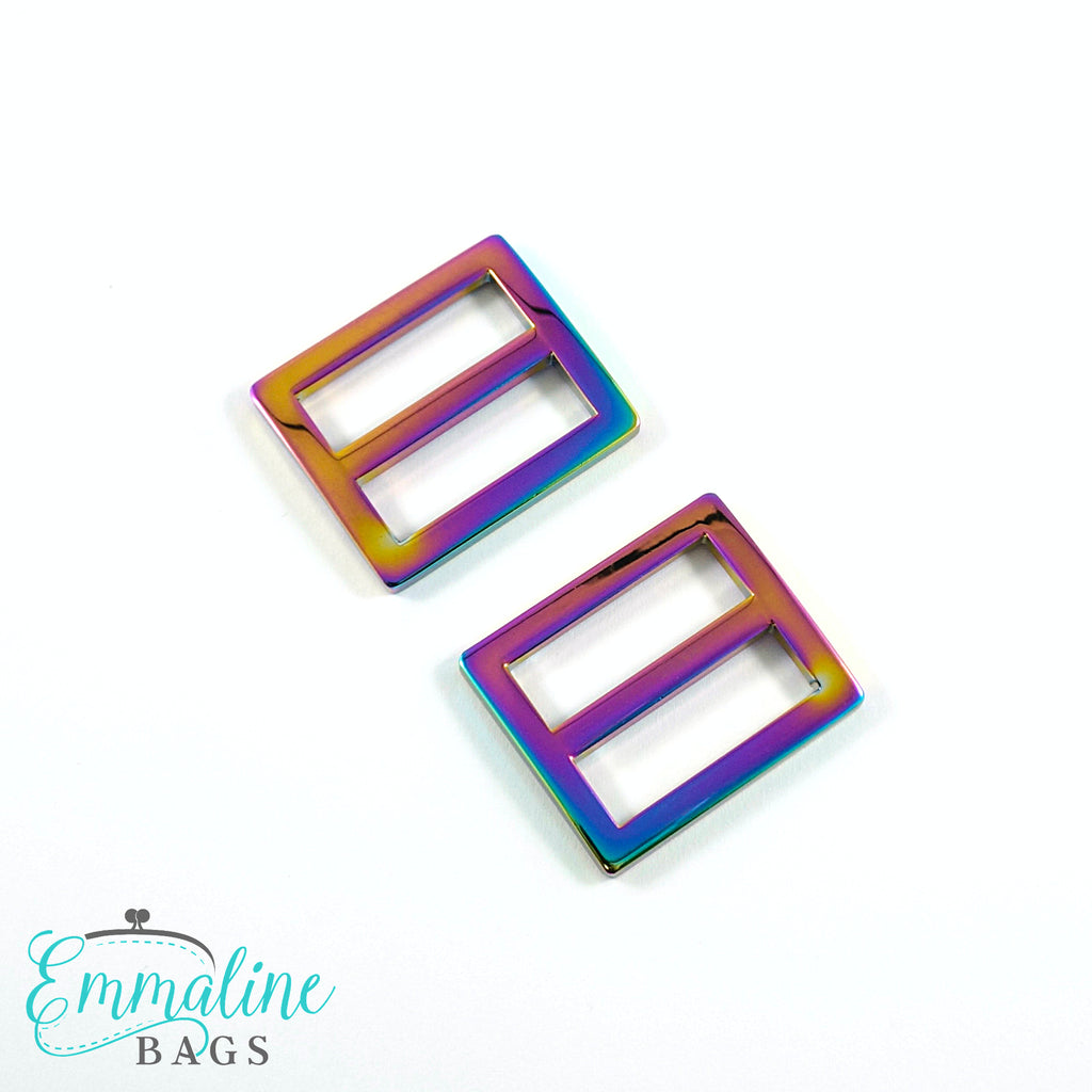 Flat Strap SLIDERS (2 Pack) - 1&quot; (25mm) Iridescent Rainbow