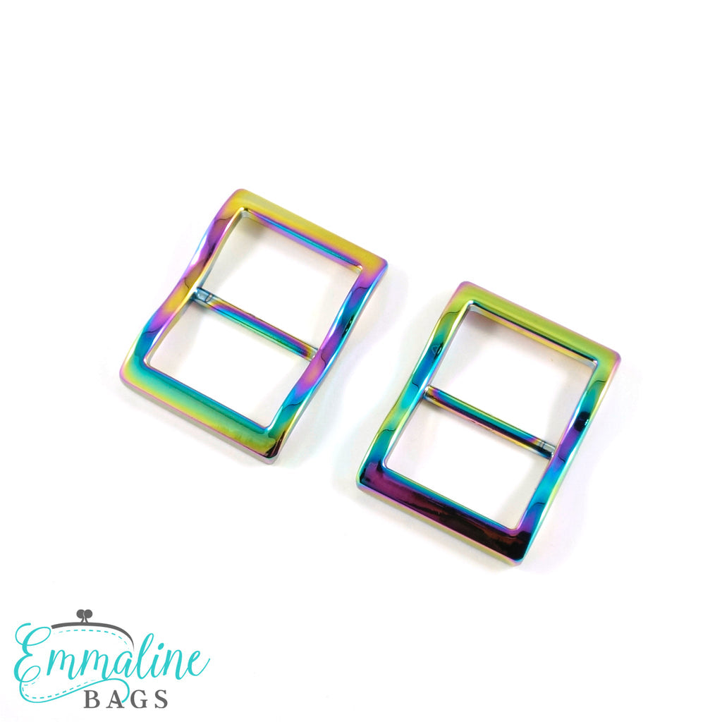 Wide Mouth Strap Sliders - (Extra Wide) For thicker straps (2 Pieces) - 1&quot; (25mm) Iridescent Rainbow