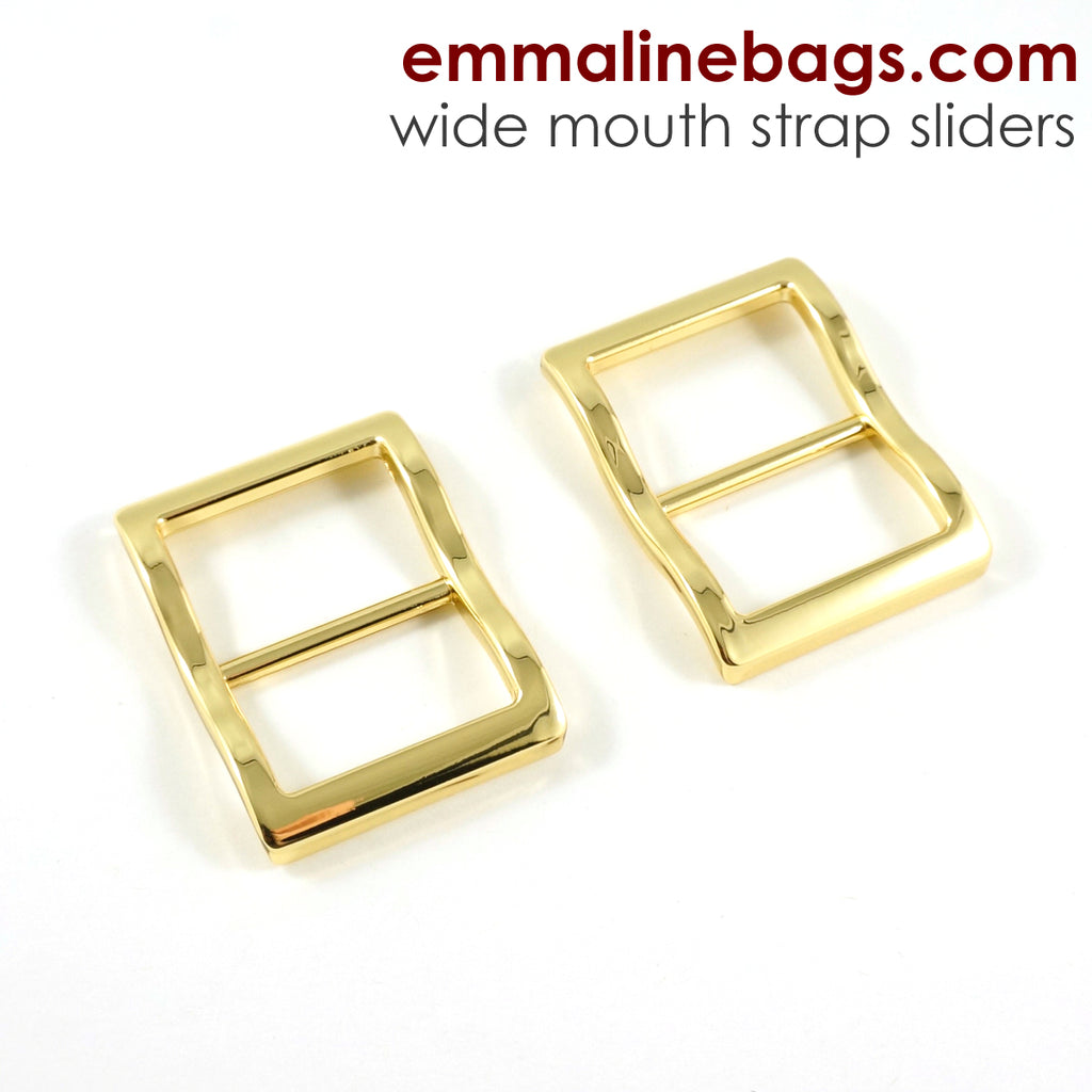 Wide Mouth Strap Sliders - (Extra Wide) For thicker straps (2 Pieces) - 1&quot; (25mm) Gold