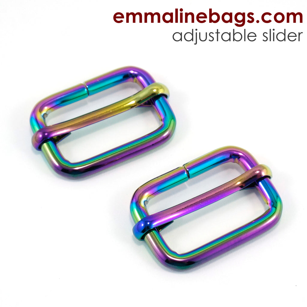 Adjustable Sliders 3/4&quot; Wide:  18mm (3/4&quot;) x 16 mm (5/8&quot;) x 3 mm thick Iridescent Rainbow - 2 Pack