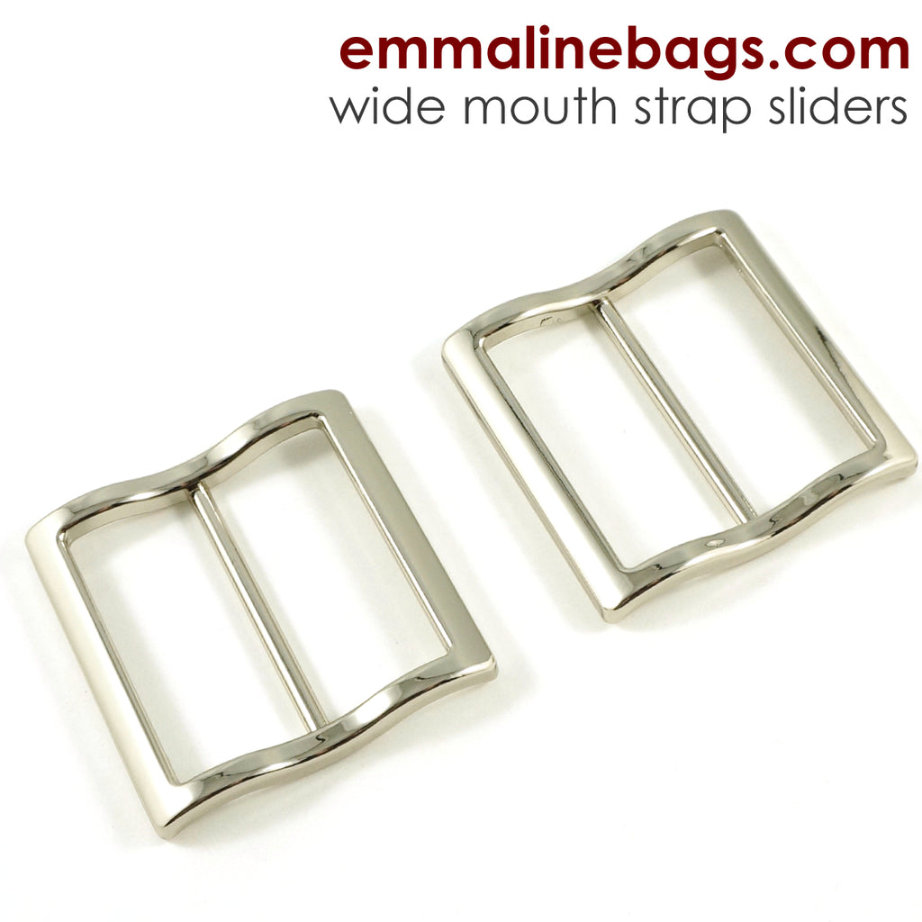 Wide Mouth Strap Sliders - (Extra Wide) For thicker straps (2 Pieces) - 1 1/2&quot; (25mm) Nickel
