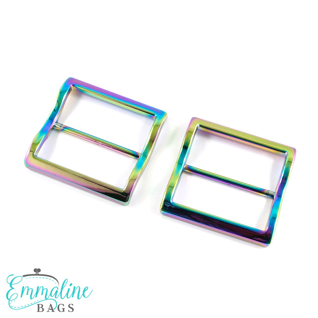 Wide Mouth Strap Sliders - (Extra Wide) For thicker straps (2 Pieces) - 1 1/2&quot; (25mm) Iridescent Rainbow