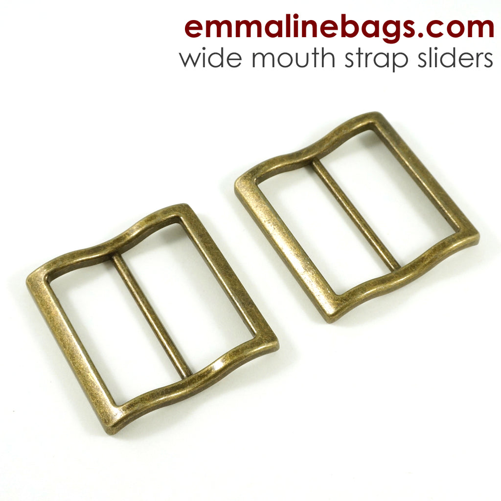 Wide Mouth Strap Sliders - (Extra Wide) For thicker straps (2 Pieces) - 1 1/2&quot; (25mm) Antique Brass