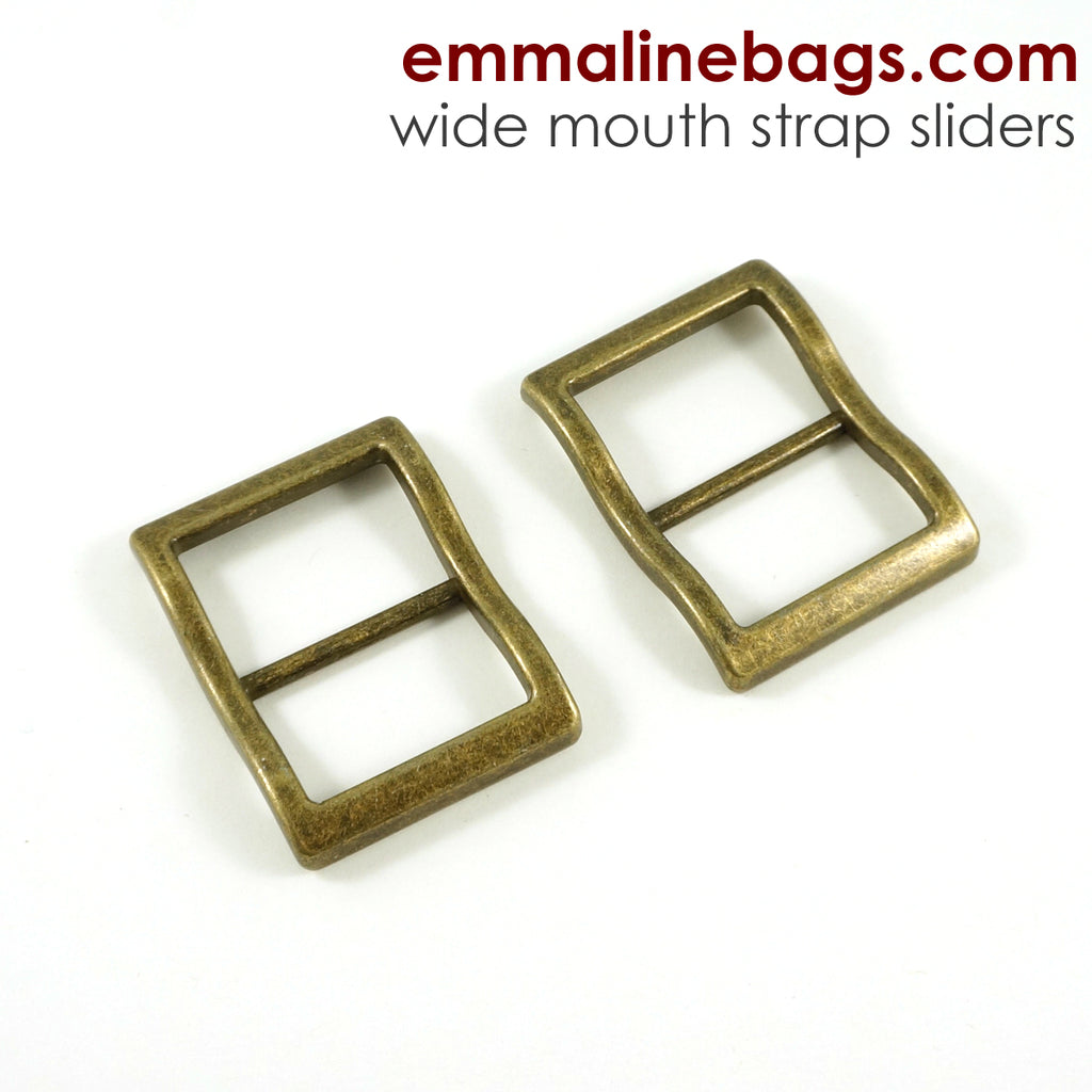 Wide Mouth Strap Sliders - (Extra Wide) For thicker straps (2 Pieces) - 1&quot; (25mm) Antique Brass