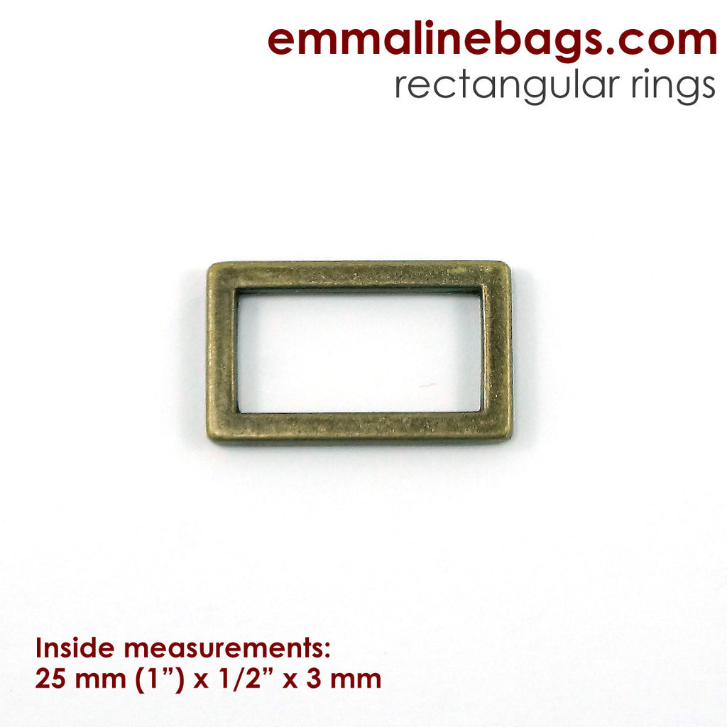 Flat Rectangular Rings (4 Pack) 1&quot; (25 mm) x 1/2&quot; (12 mm) x 3 mm - Antique Brass
