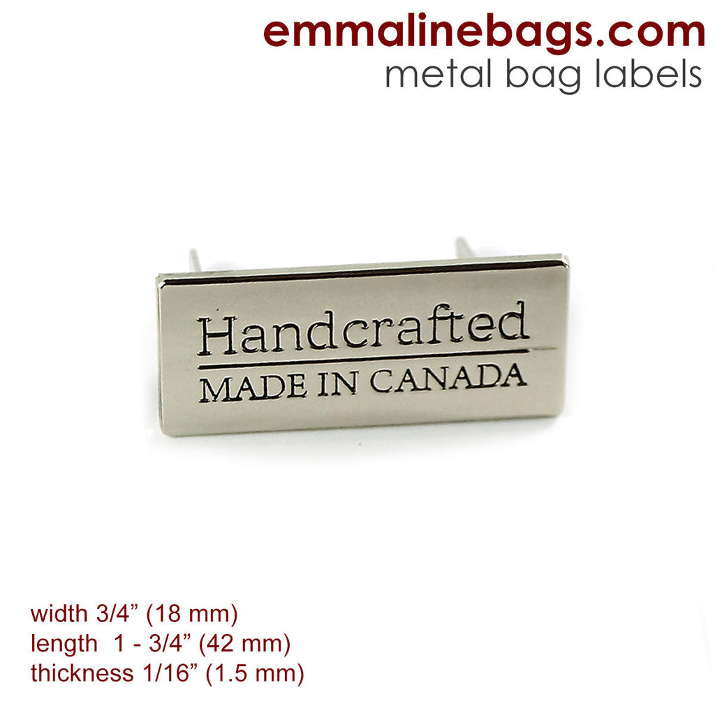 Metal Bag Label Handcrafted - Made in Canada Nickel