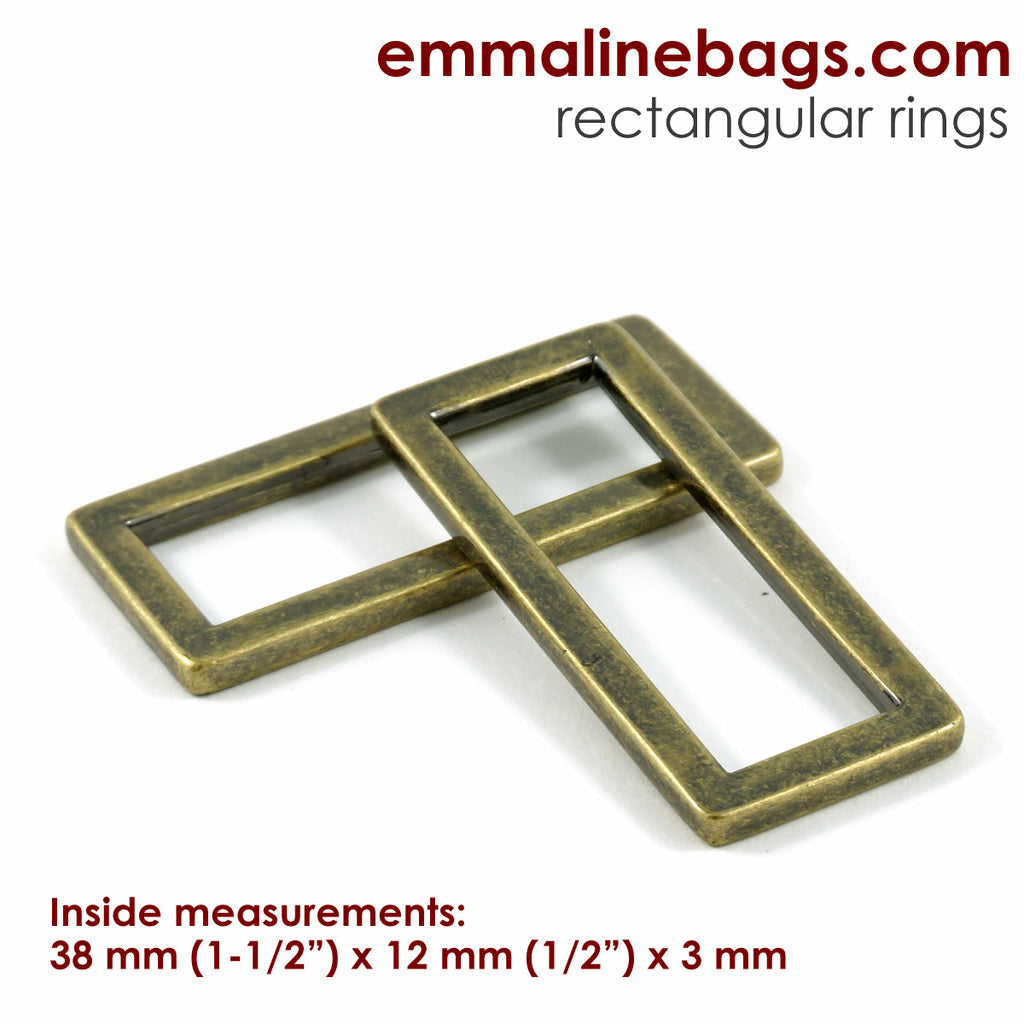 Flat Rectangular Rings (4 Pack) 1 1/2&quot; (38 mm) x 1/2&quot; (12 mm) x 3 mm - Antique Brass