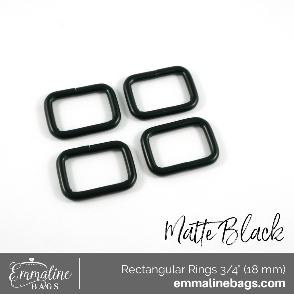 Rectangular Rings 3/4&quot; (18 mm) x 3/8&quot; (1 cm) x 3.5 mm Matte Black - 4 Pack