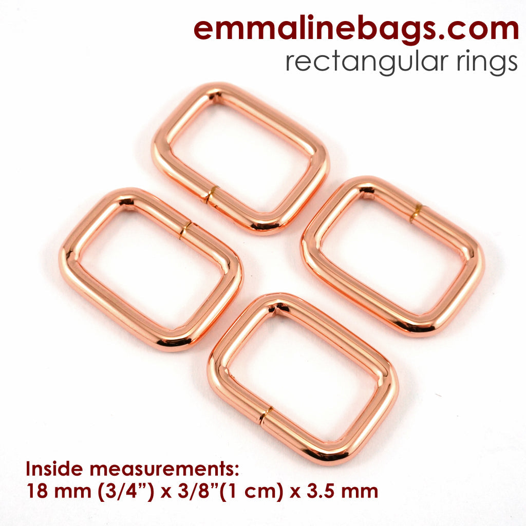 Rectangular Rings 3/4&quot; (18 mm) x 3/8&quot; (1 cm) x 3.5 mm Rose Gold - 4 Pack