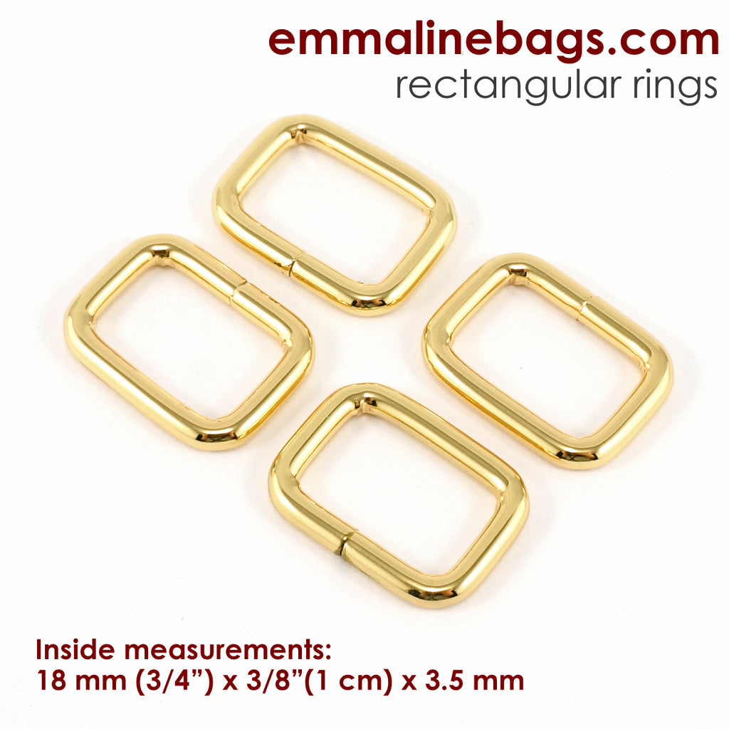 Rectangular Rings 3/4&quot; (18 mm) x 3/8&quot; (1 cm) x 3.5 mm Gold - 4 Pack