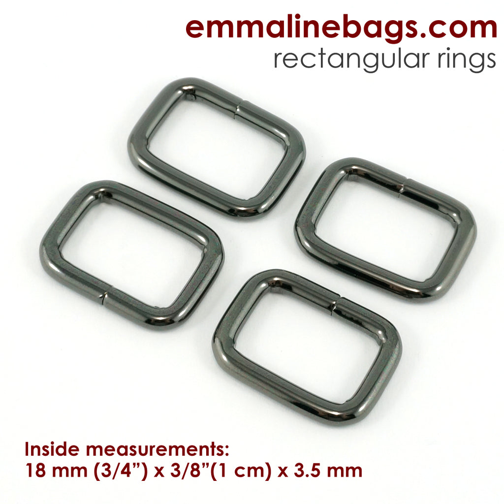 Rectangular Rings 3/4&quot; (18 mm) x 3/8&quot; (1 cm) x 3.5 mm Gunmetal - 4 Pack
