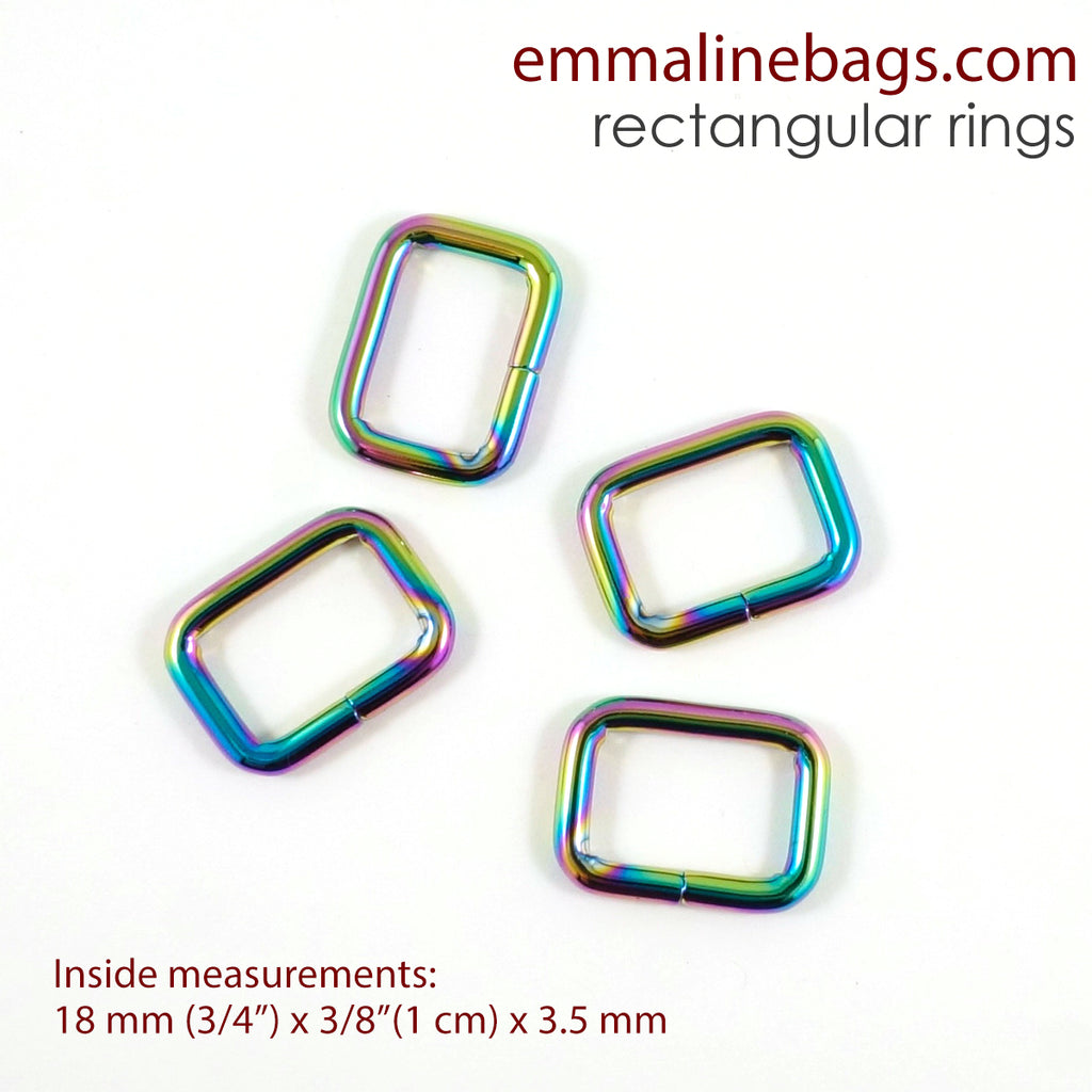 Rectangular Rings 3/4&quot; (18 mm) x 3/8&quot; (1 cm) x 3.5 mm Iridescent Rainbow - 4 Pack
