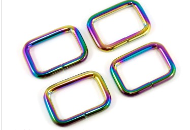 Rectangular Rings 1 1/4&quot; (32 mm) x 1/2&quot; (12 mm) x 3.75 mm Iridescent Rainbow - 4 Pack