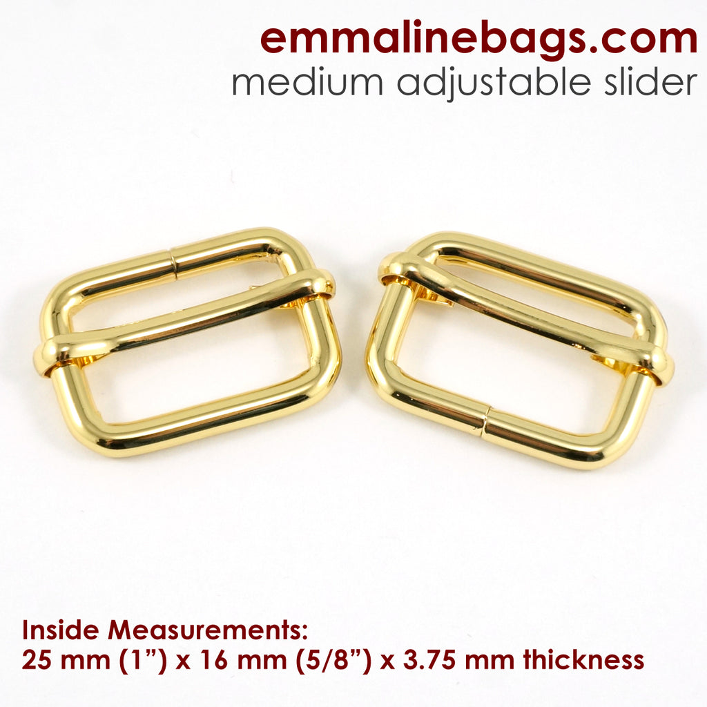 Gold Adjustable Sliders 1 &quot; (25 mm) x 5/8&quot; (16 mm) x 3.75 mm Brass - 2 Pack