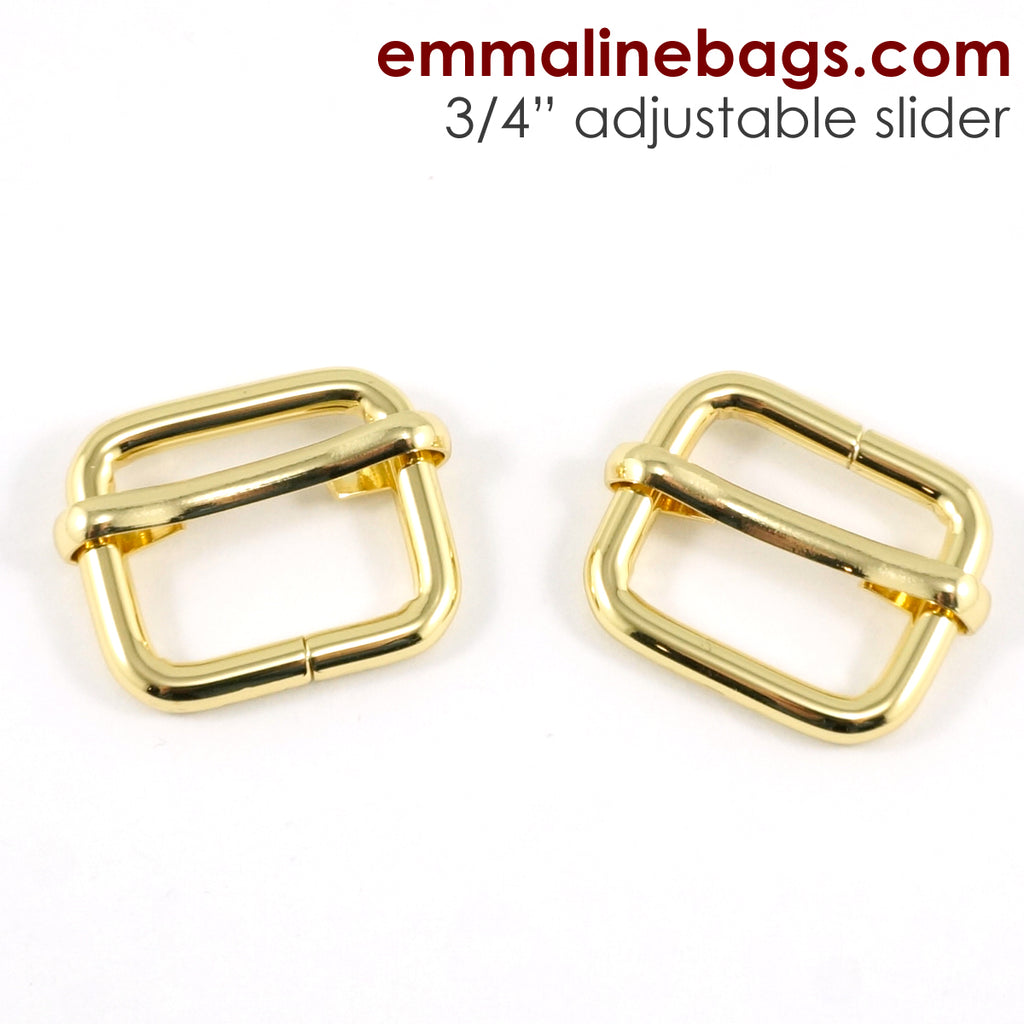 Adjustable Sliders 3/4&quot; Wide:  18mm (3/4&quot;) x 16 mm (5/8&quot;) x 3 mm thick Gold - 2 Pack