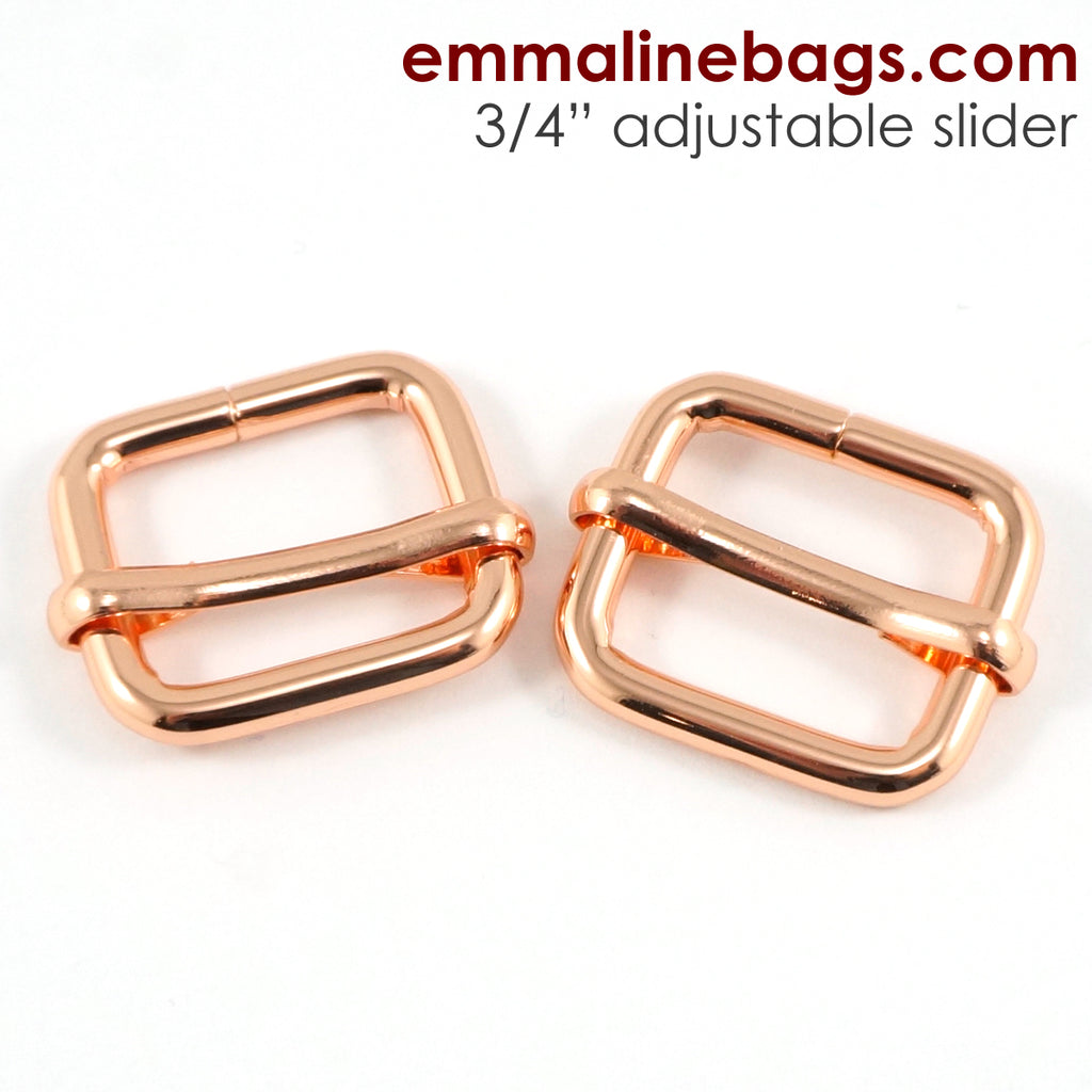 Adjustable Sliders 3/4&quot; Wide:  18mm (3/4&quot;) x 16 mm (5/8&quot;) x 3 mm thick Rose Gold/Copper - 2 Pack