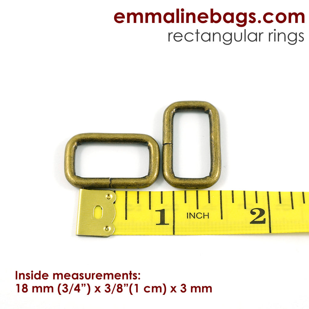 Rectangular Rings 3/4&quot; (18 mm) x 3/8&quot; (1 cm) x 3.5 mm Antique Brass - 4 Pack