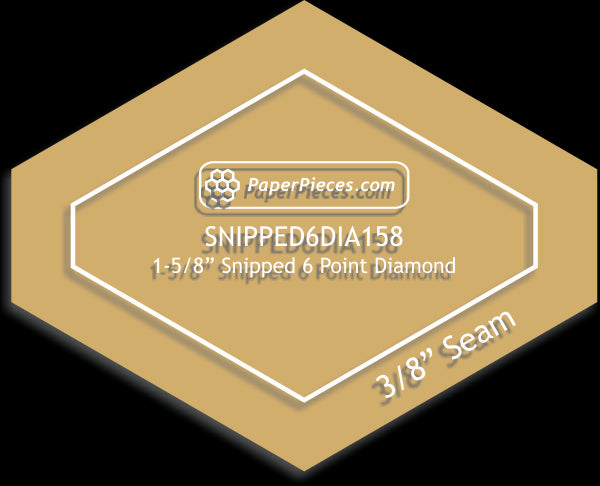 1-5/8&quot; Snipped 6 Point Diamond - 3/8&quot; Seam Acrylic Template