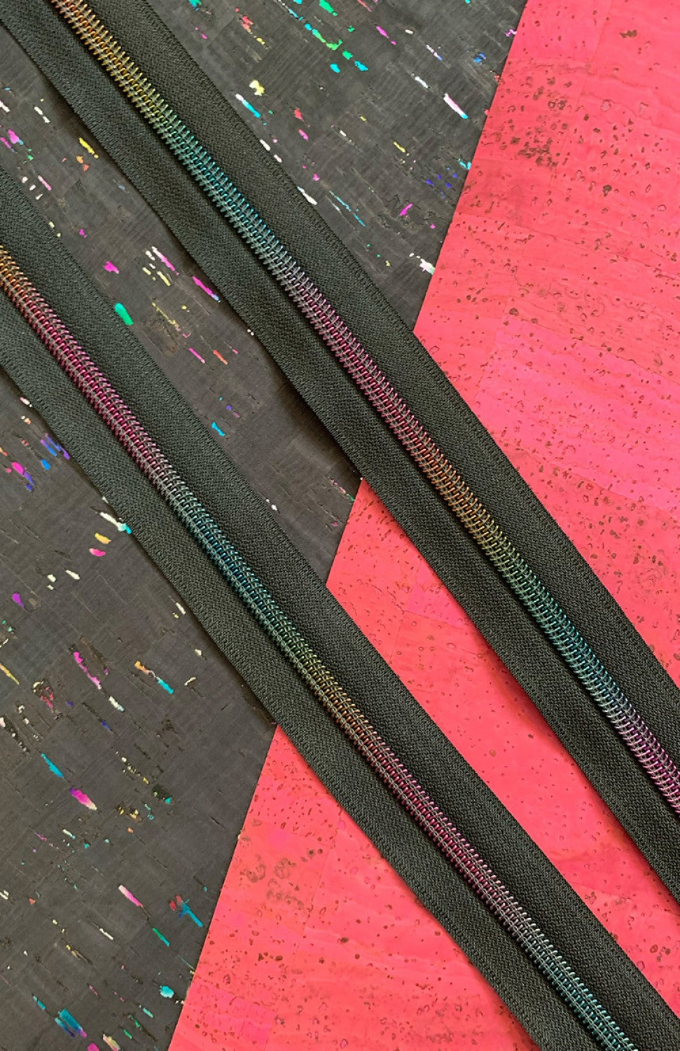 Black Zipper Tape with Iridescent Rainbow Teeth