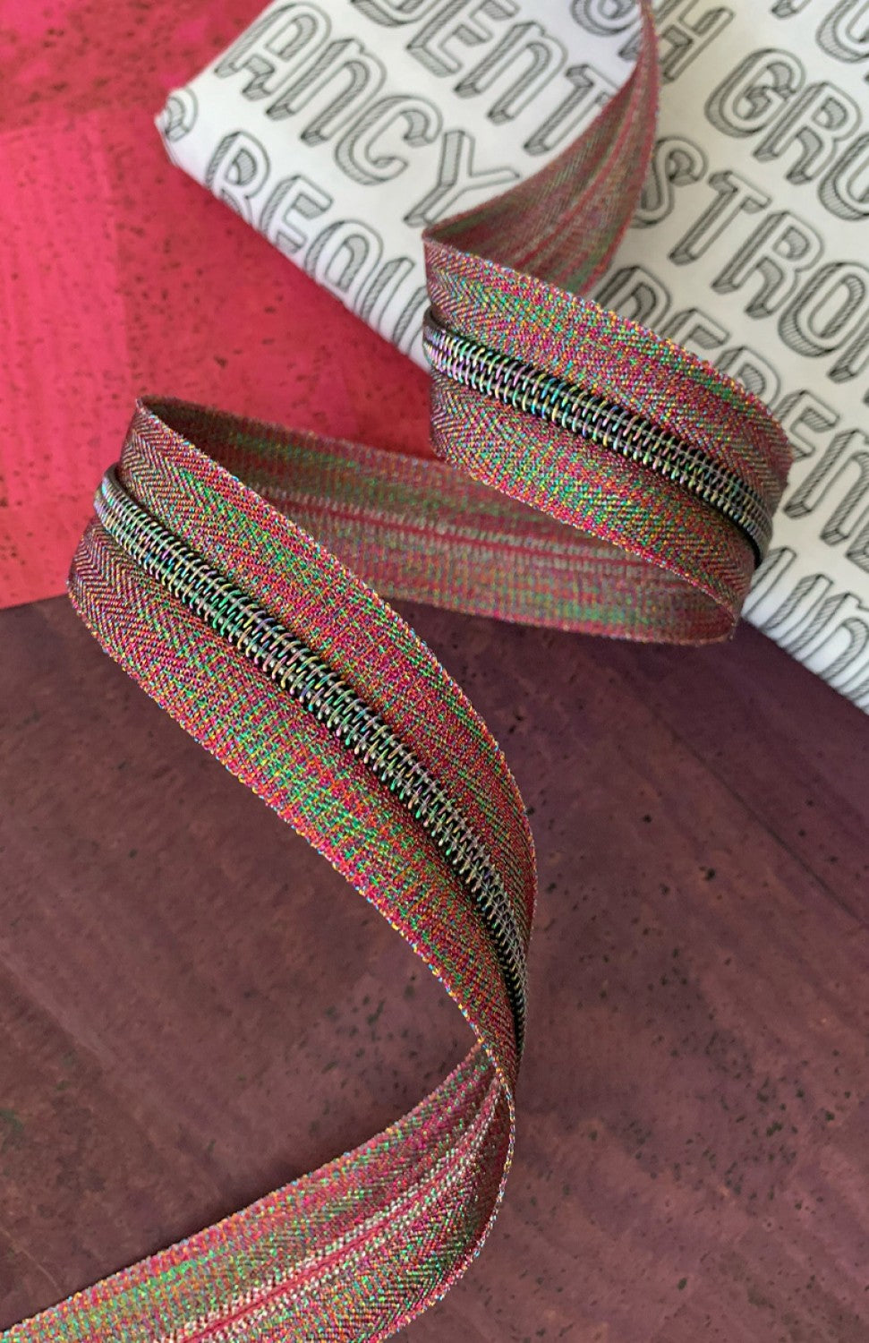 Colourful Zipper Tape with Iridescent Rainbow Teeth